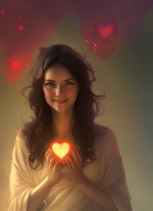 Girl with Glowing Heart Portrait