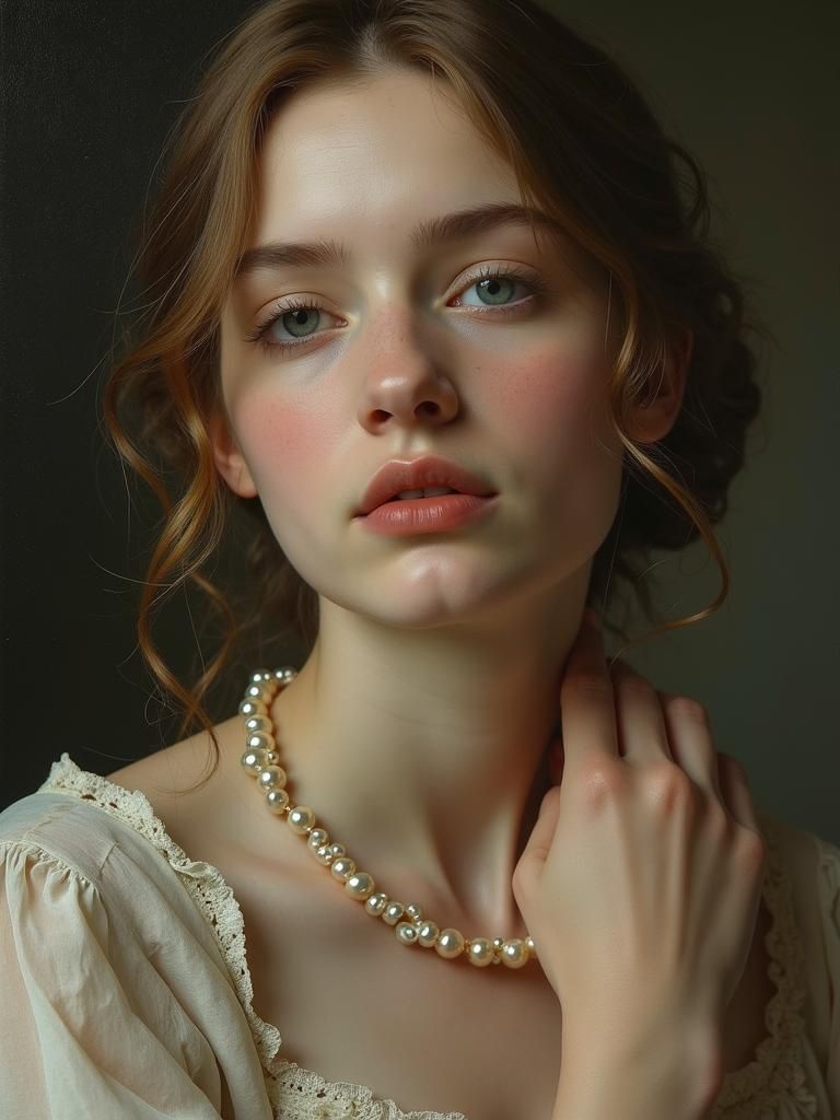 Girl with Pearl Necklace: Hyperrealistic 15th Century Portra...