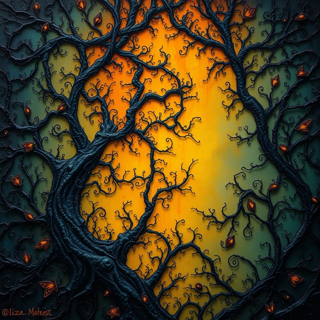 Ethereal Filigree Artwork in Triadic Colors