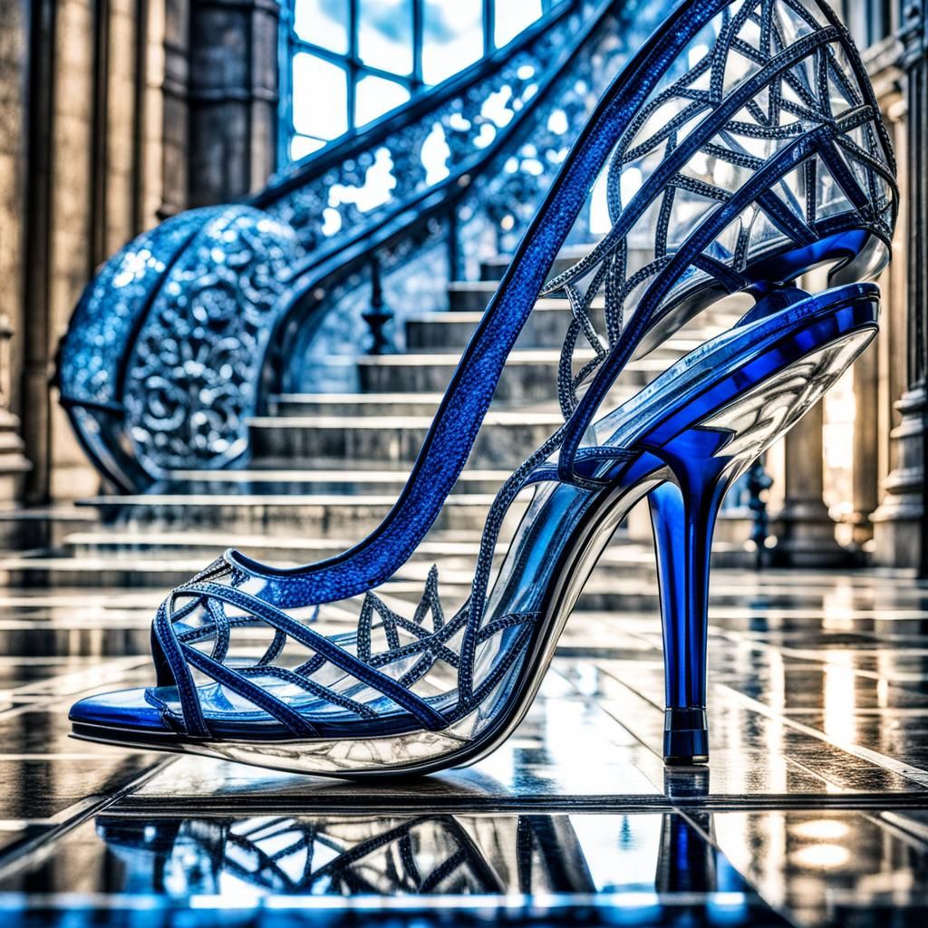 Blue High Heel Shoe at the Louvre: Hyperrealistic Image