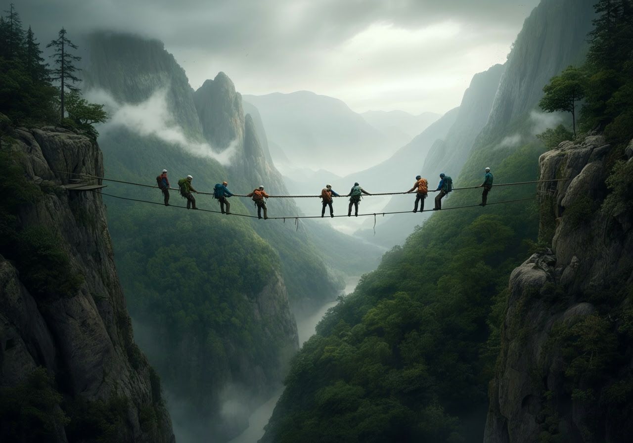 Epic Rope Crossing Over Mountain Valley