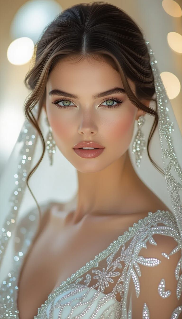 Exquisite Woman in Haute Couture Gown, Cinematic Portrait