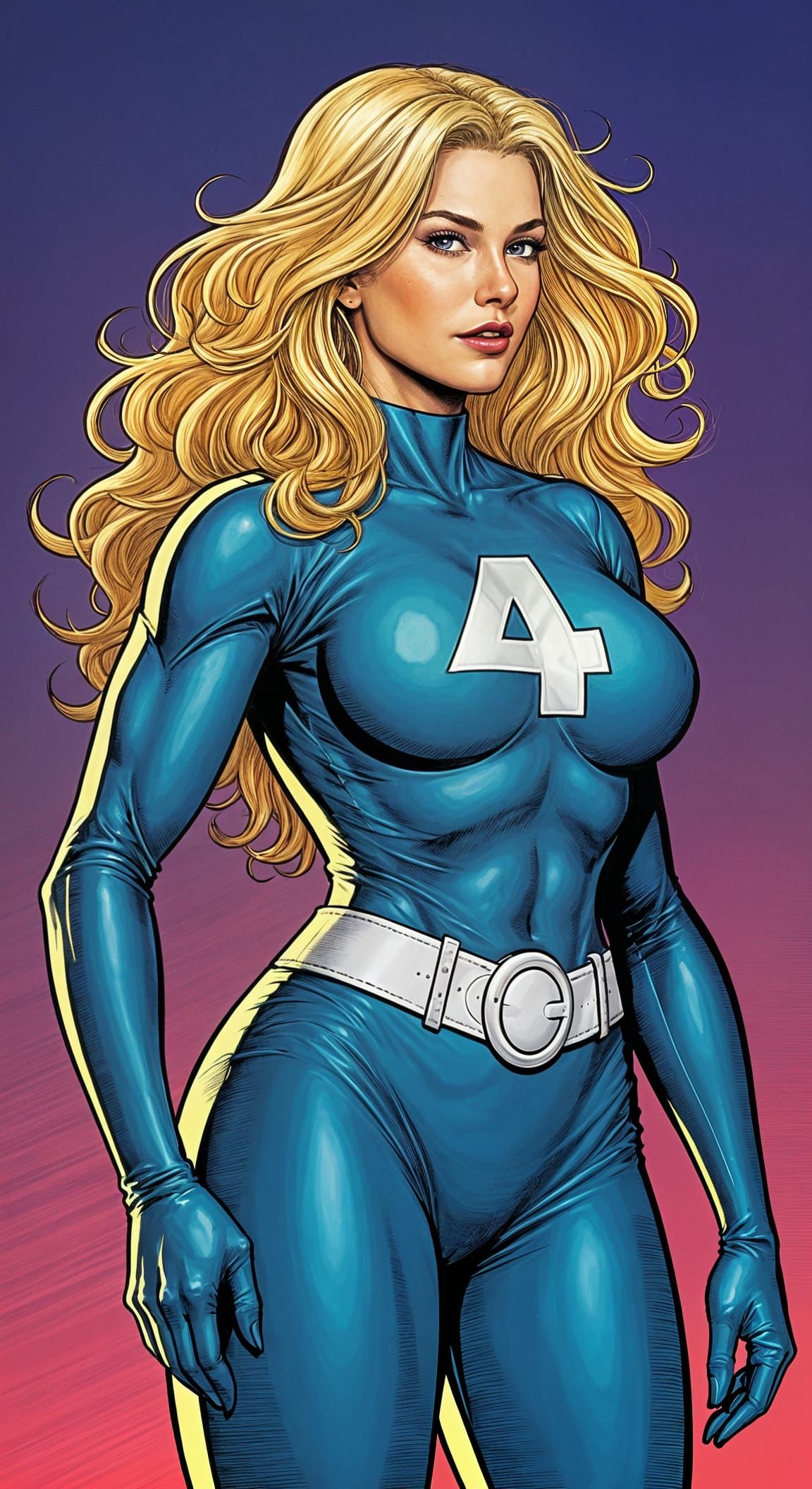 Vivacious Comic Book Heroine in Blue Spandex
