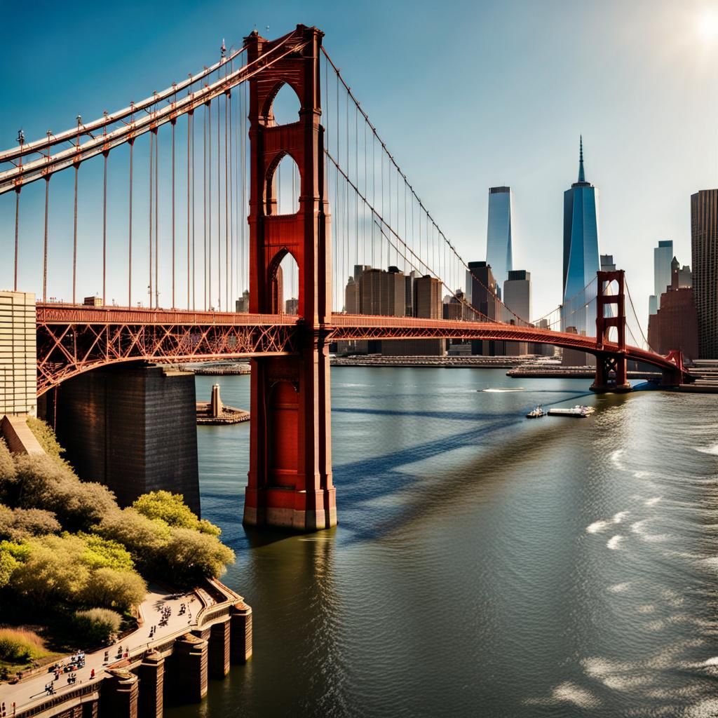 Golden Gate Bridge Replaces Brooklyn Bridge, 8K Photo