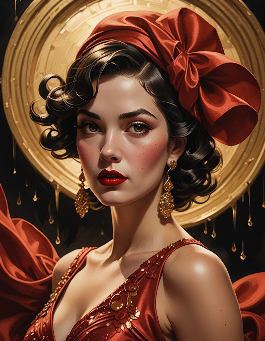 Vintage Cartoon Goddess in Art Deco Style