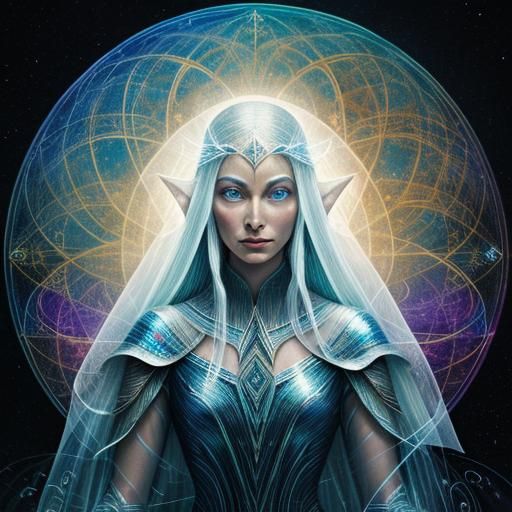 Galadriel in Holographic Cosmic Astral Illustration