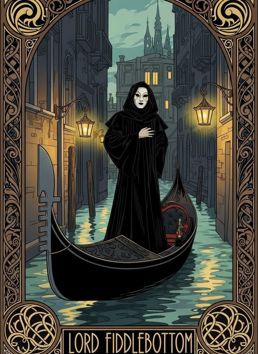 Art Deco Tarot Card: Masked Figure in Venice
