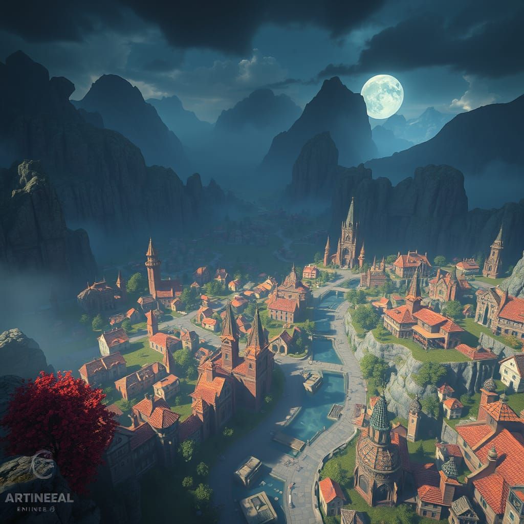 Enchanted Village Panorama in Vibrant Colors