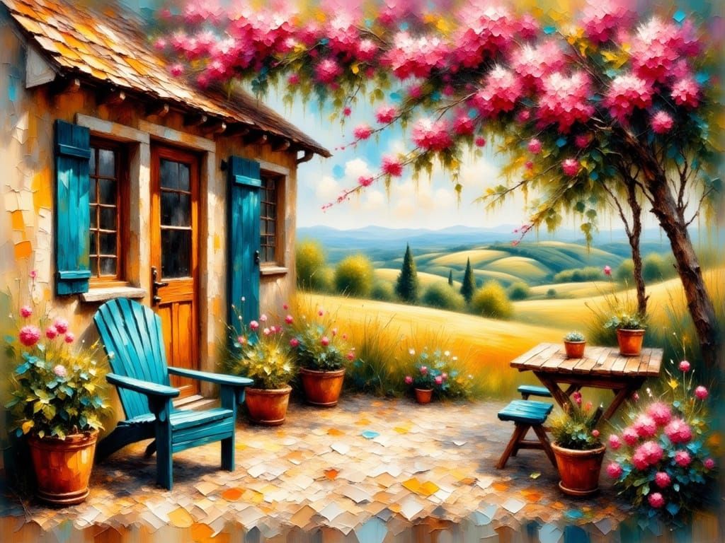 Warmth of a Rural Oasis in Impasto Oil