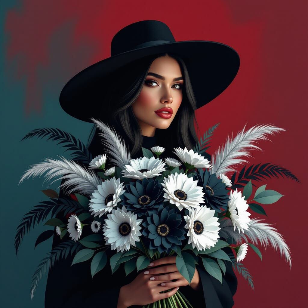 Woman with Flowers: Digital Portrait in Thorp Style