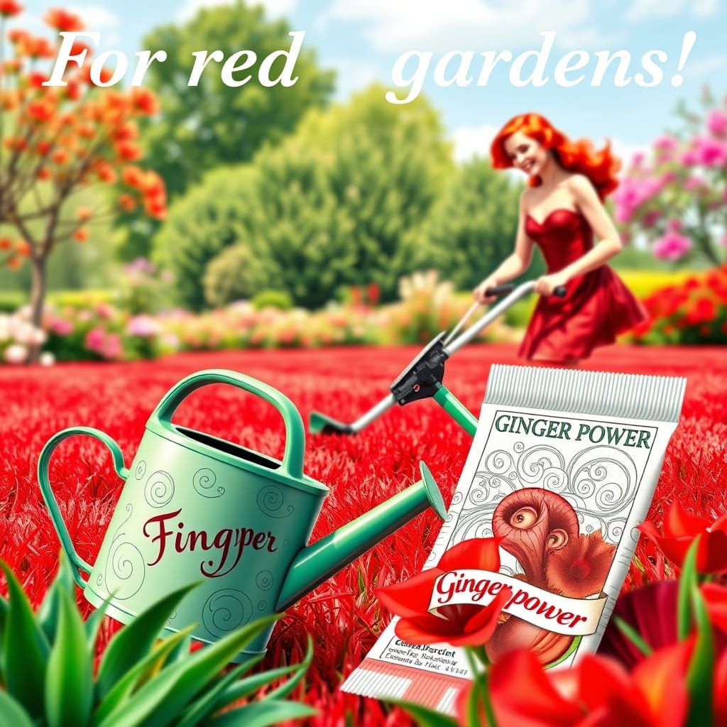 Vibrant Red Lawn Scene with Pin-up Girl