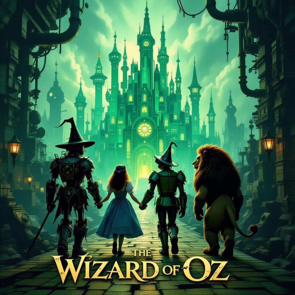 Steampunk Wizard of Oz Poster: Clockwork Figures in Dystopia...