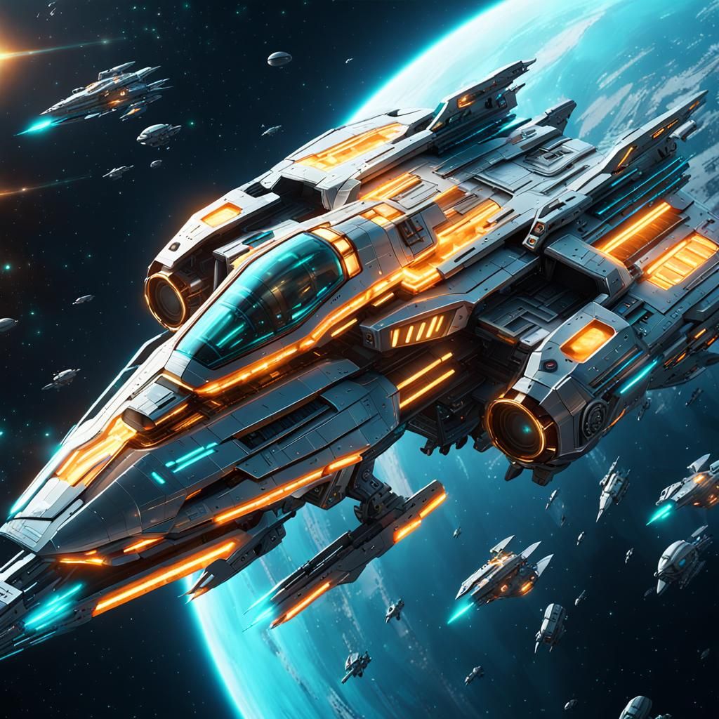 Sleek Silver Sci-Fi Fighter Soars Through Cosmic Space in Ep...