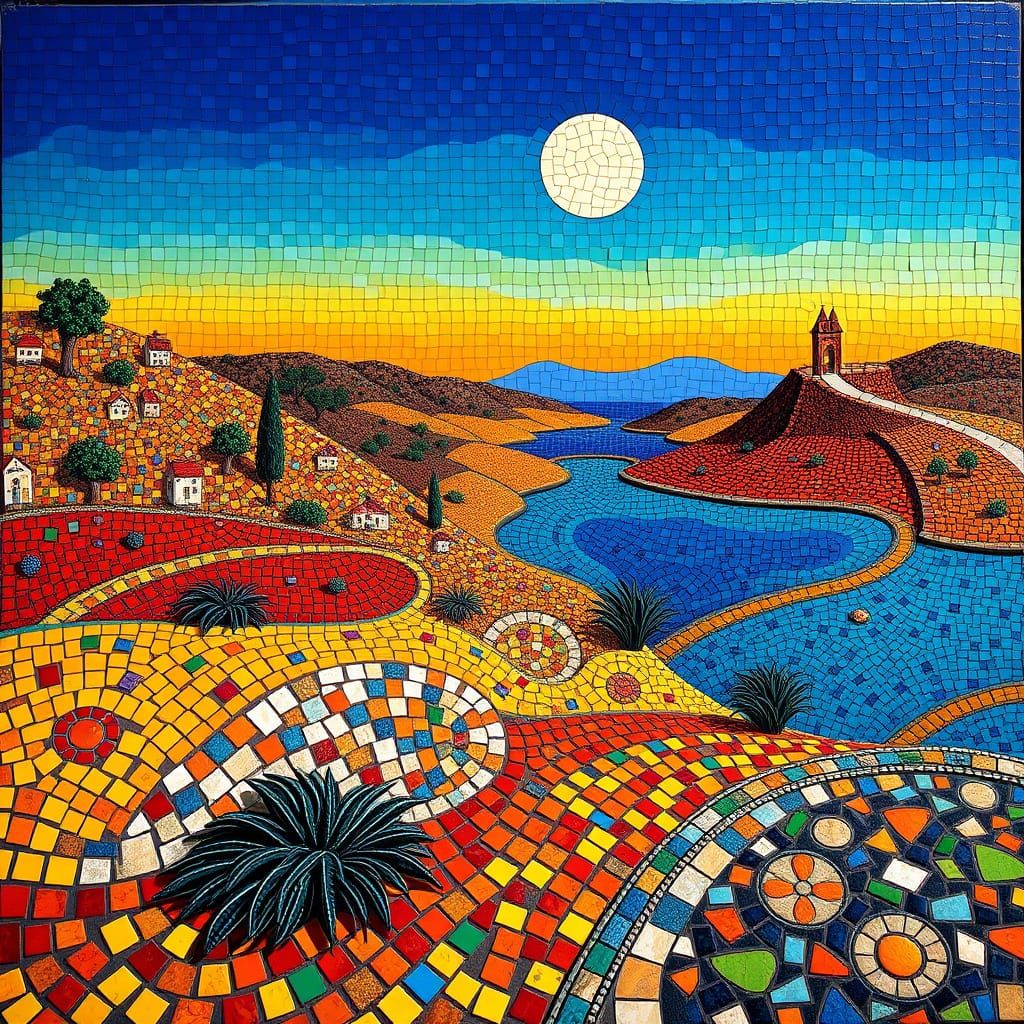Vibrant Mosaic Landscape in Gaudi Style