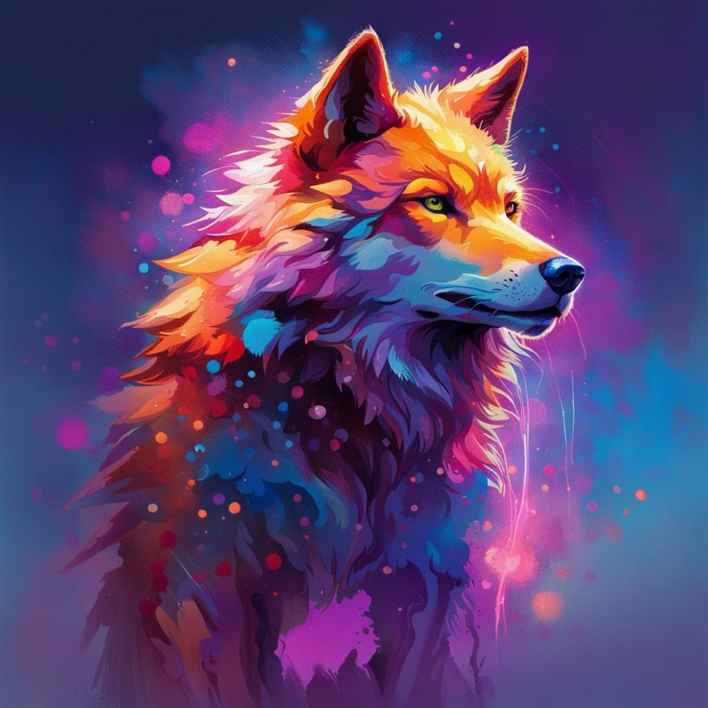 Colorful Electric Wolf Portrait in Neon Style