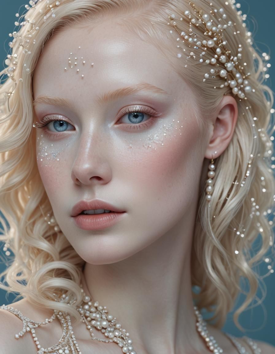 Albino Woman Portrait with Pearl Details