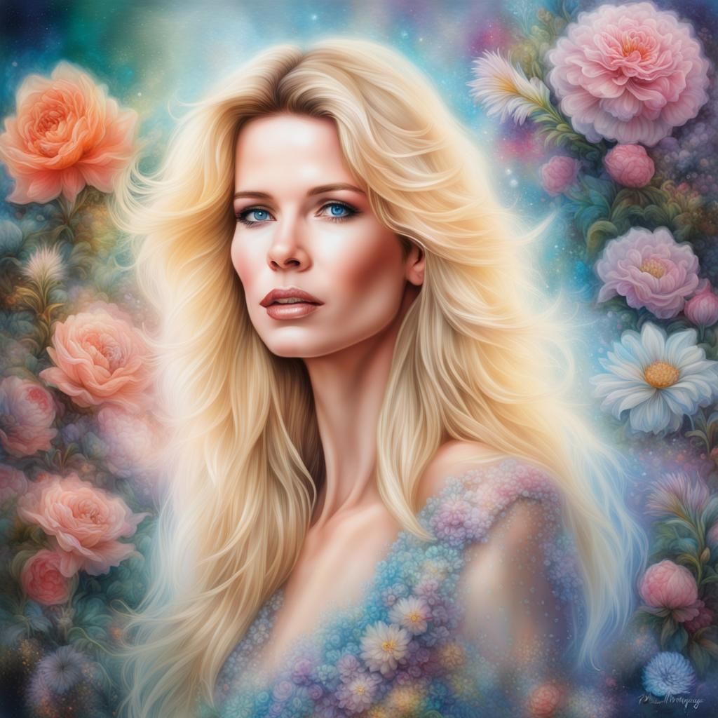 Ethereal Portrait with Flowers in Fantasy Style