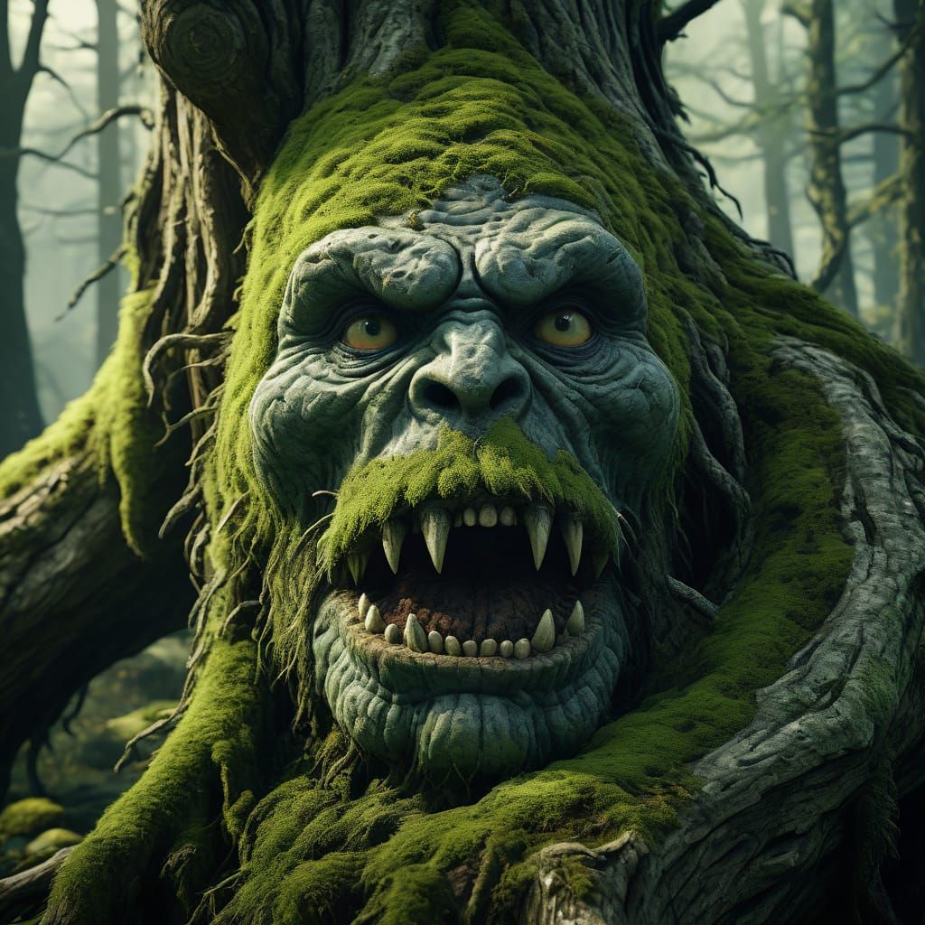 Ancient Tree Trunk in Mysterious Forest