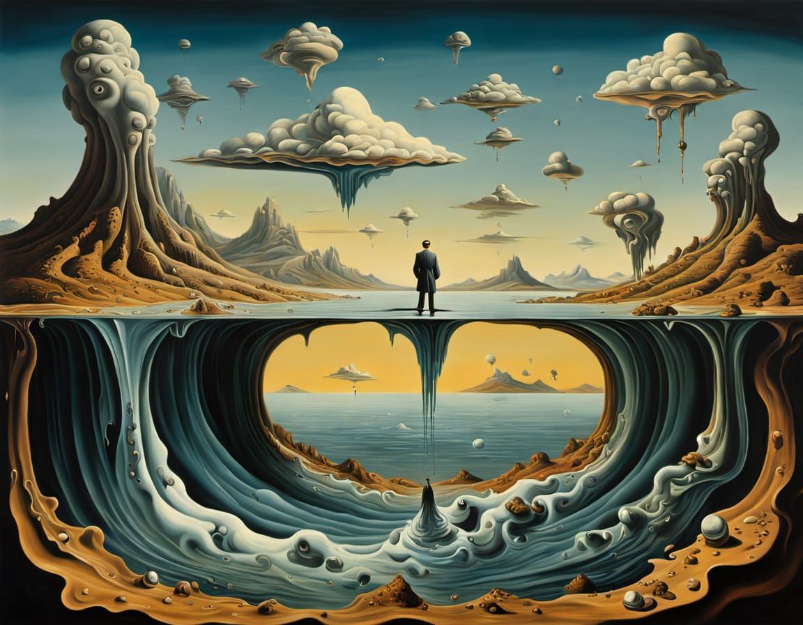 Surrealist Landscape with Melting Forms in Oil