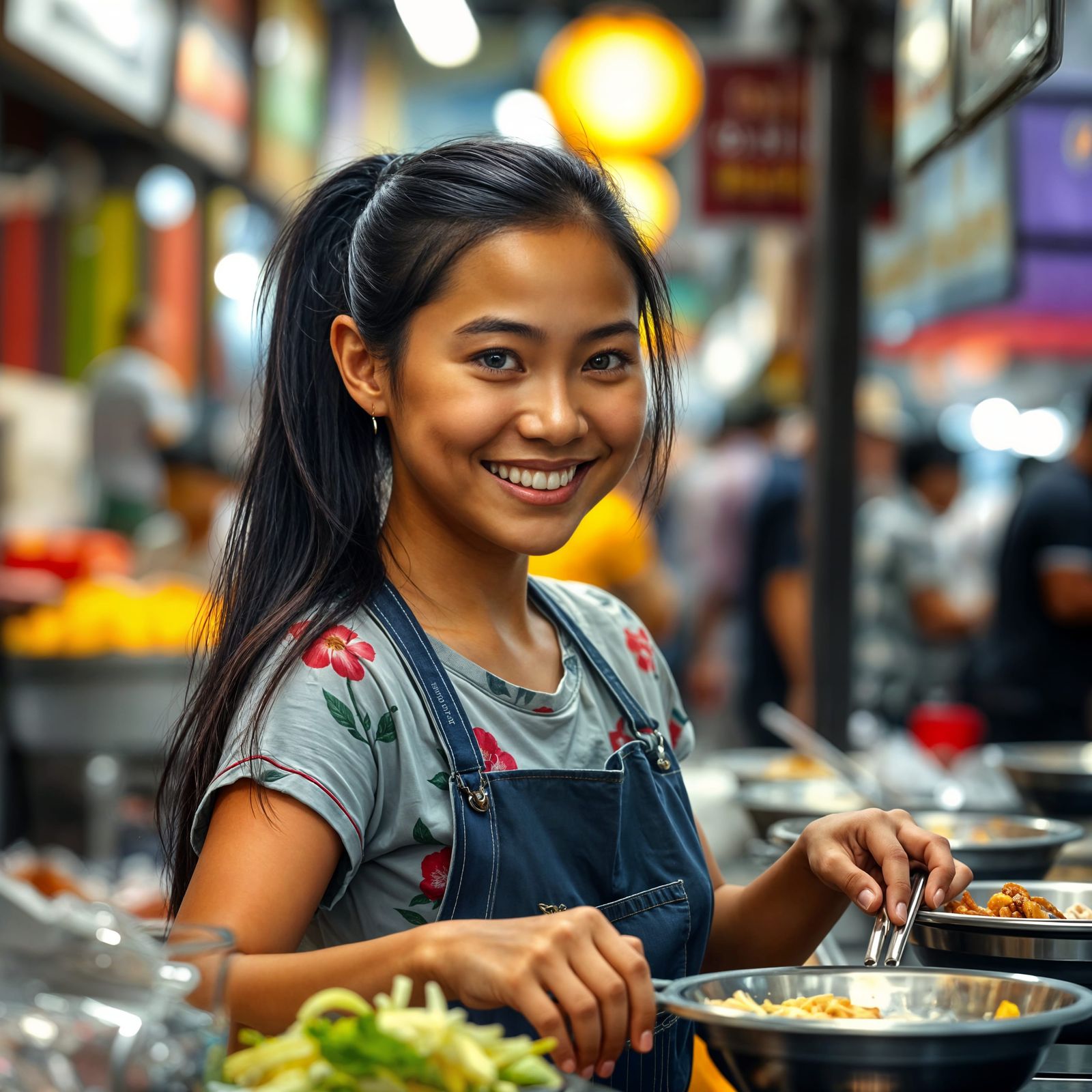 Vibrant Bangkok Street Food Scene in Hyperrealistic Style