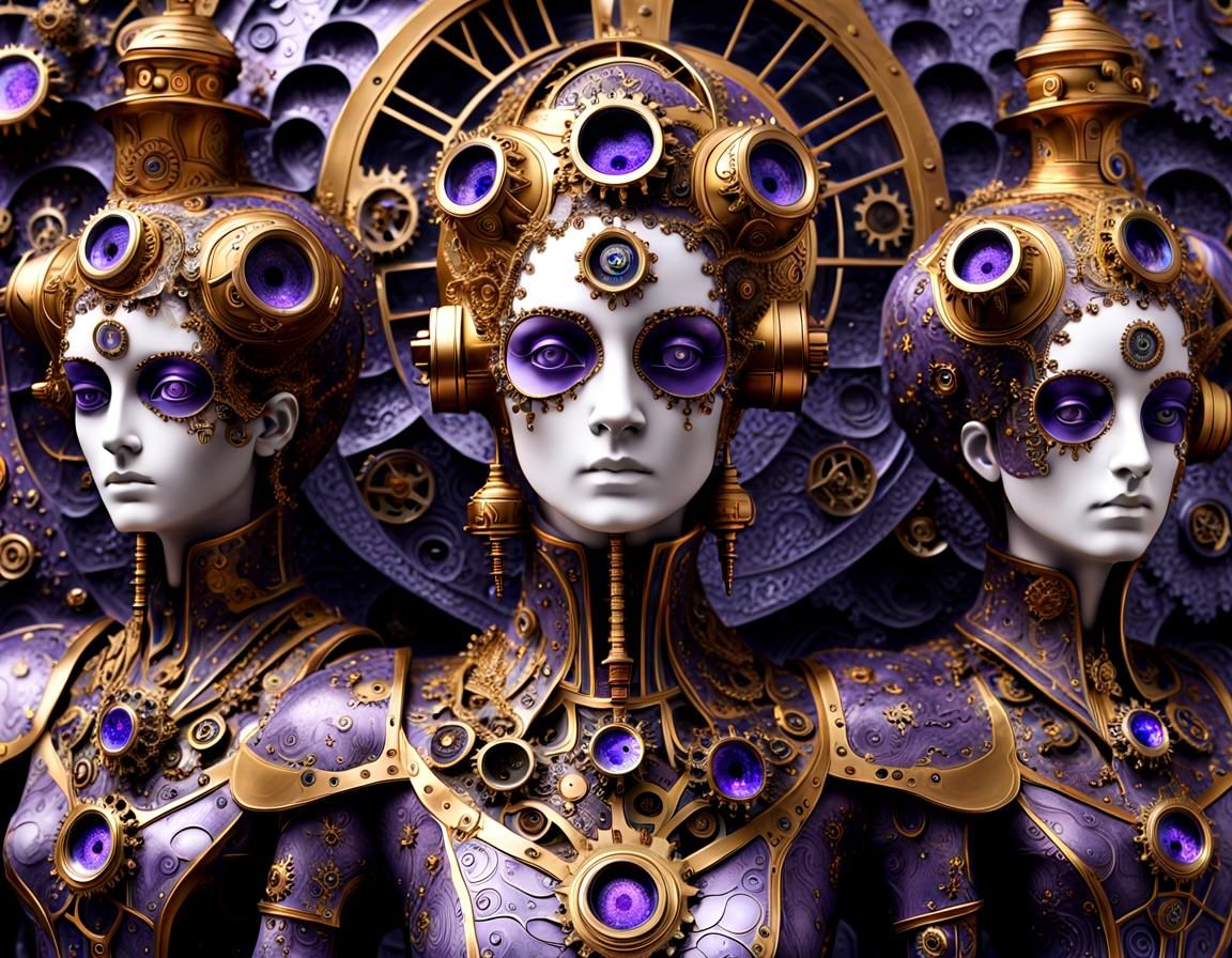 Steampunk Statues in Fourth Dimension with Fibonacci Pattern