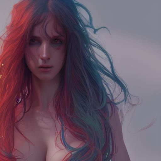 Beautiful Woman with Long Hair in Hyperrealistic Style