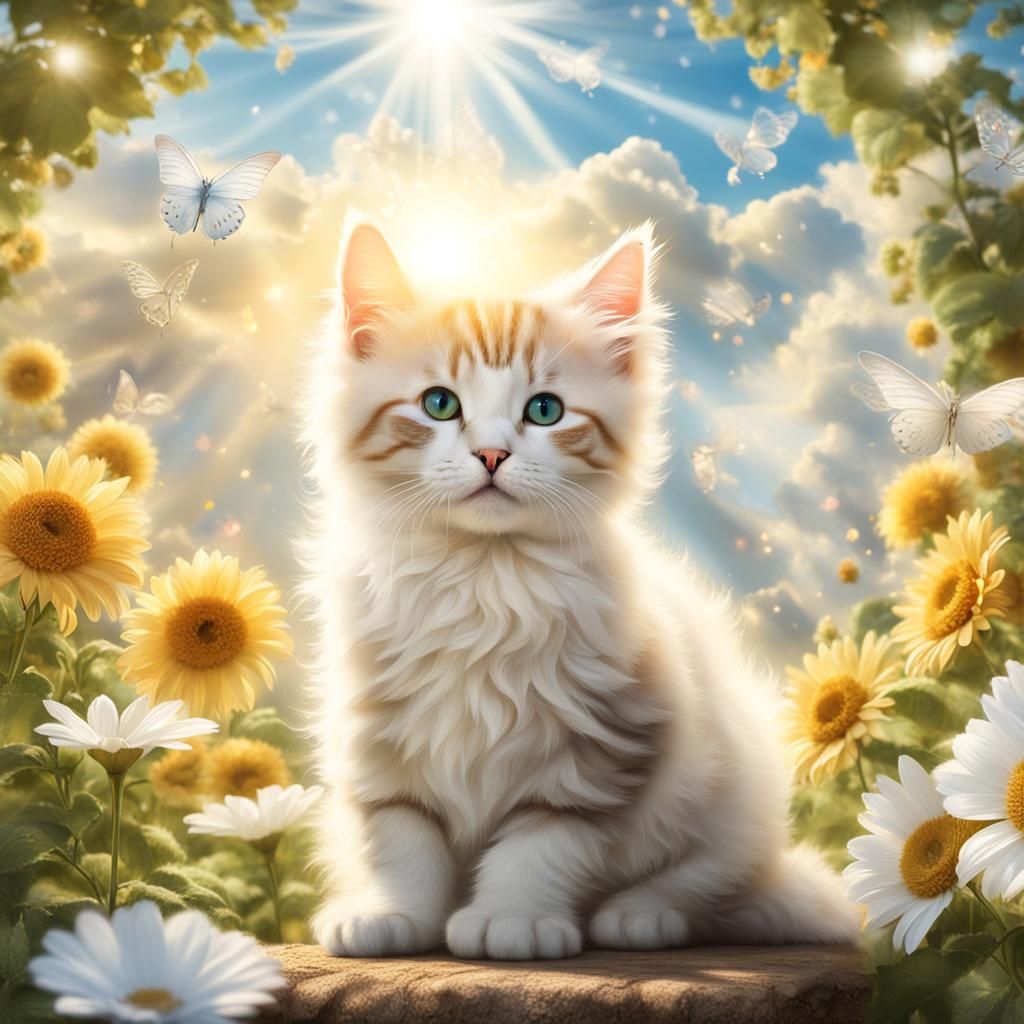 Kitten's Heavenly Garden: A Whimsical Cloudscape