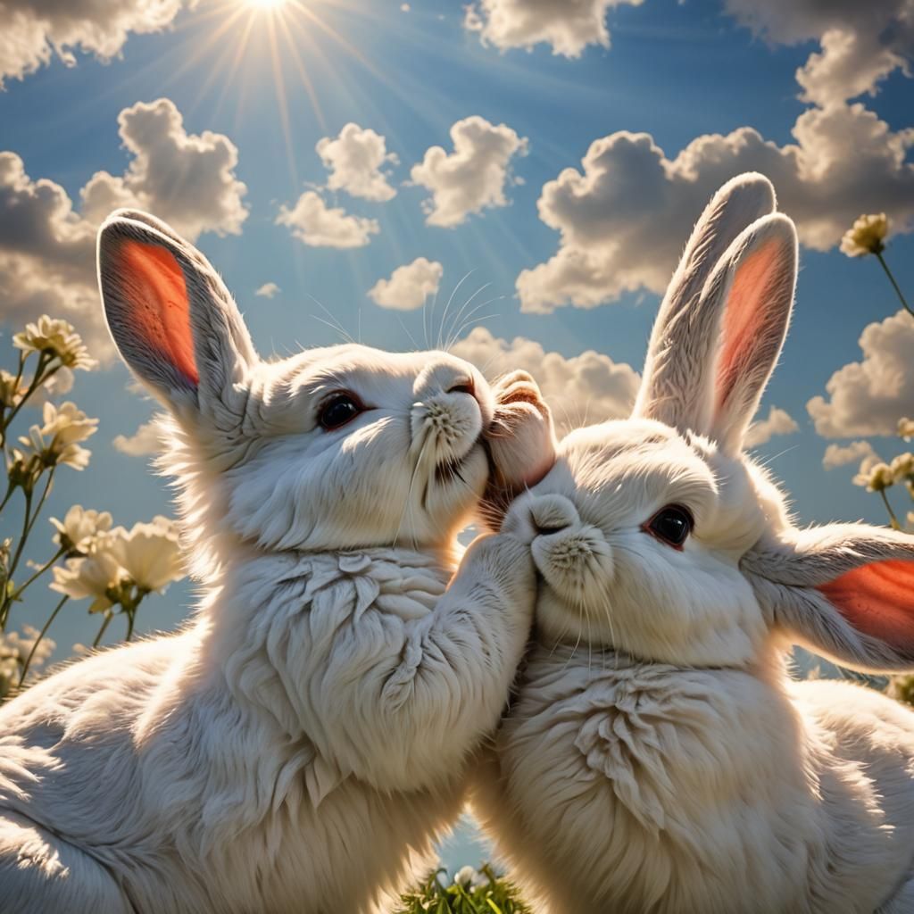 Bunnies Rubbing Noses in Divine Sunlight