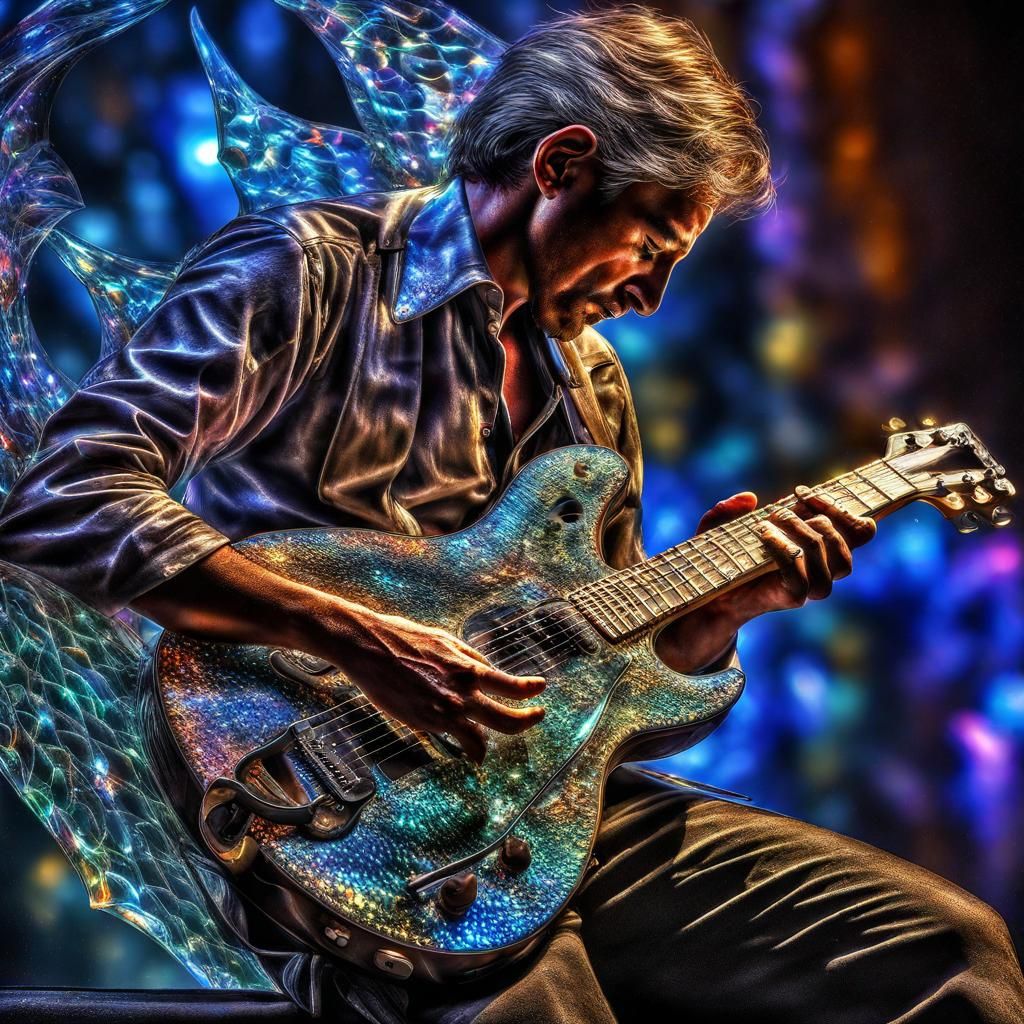 Glistening Guitar Player in a Divine Aura