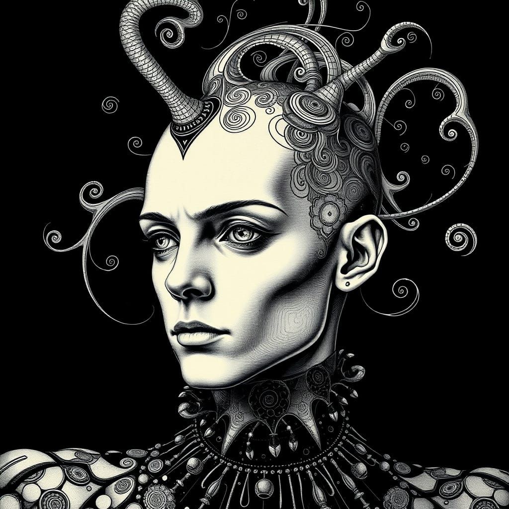 Durer-Inspired Portrait of a Pinhead Circus Performer in Cir...