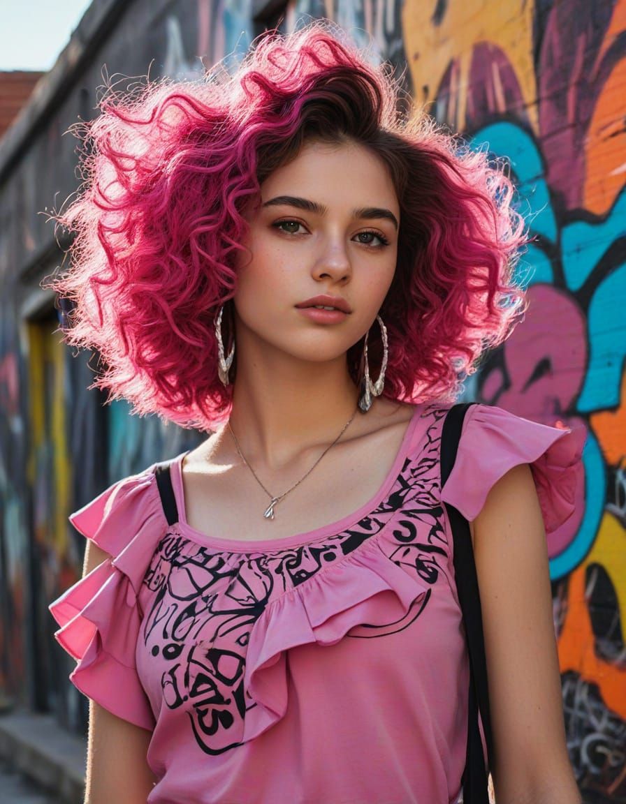 Argentinian Woman in Vibrant Graffiti Street Art