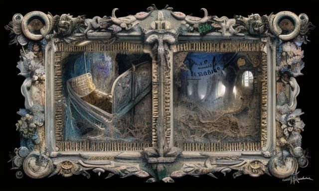 Intricate Mixed Media Assemblage in Gustave Doré Style