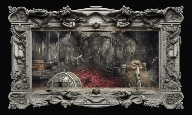 Intricate Mixed Media Assemblage in Gustave Doré Style