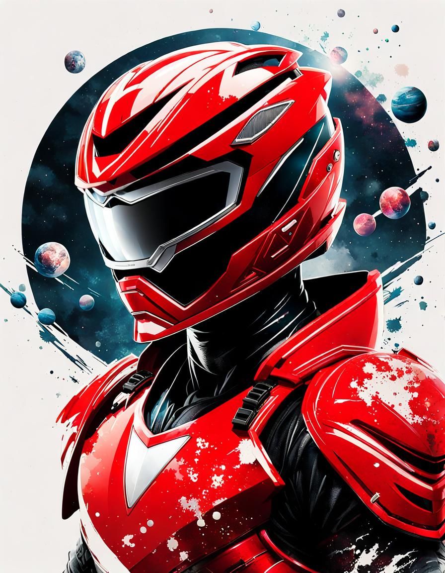 Red Power Ranger Double Exposure in Space