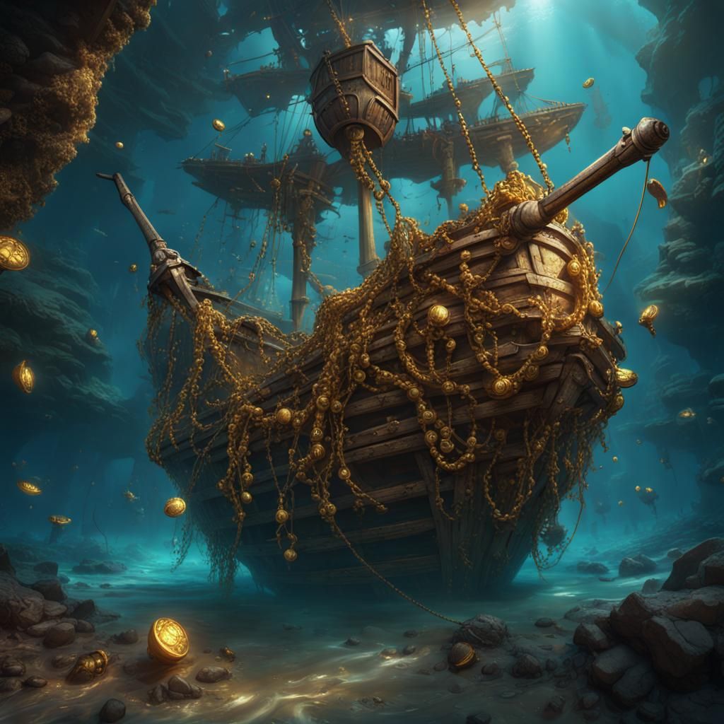 Sunken Treasure Ship and Hammerhead Sharks