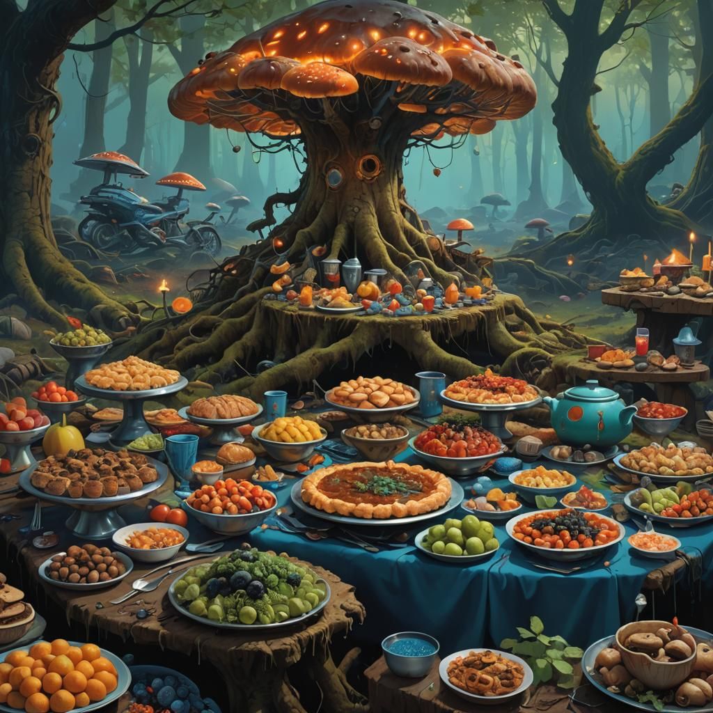 Mystical Forest Banquet in Digital Art Style