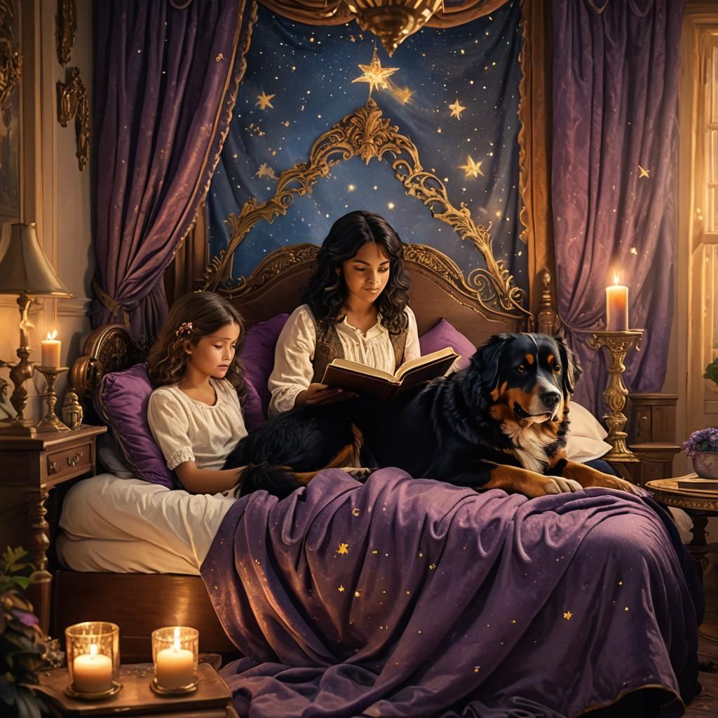 Girl Reading with Dog: Fantasy Matte Painting