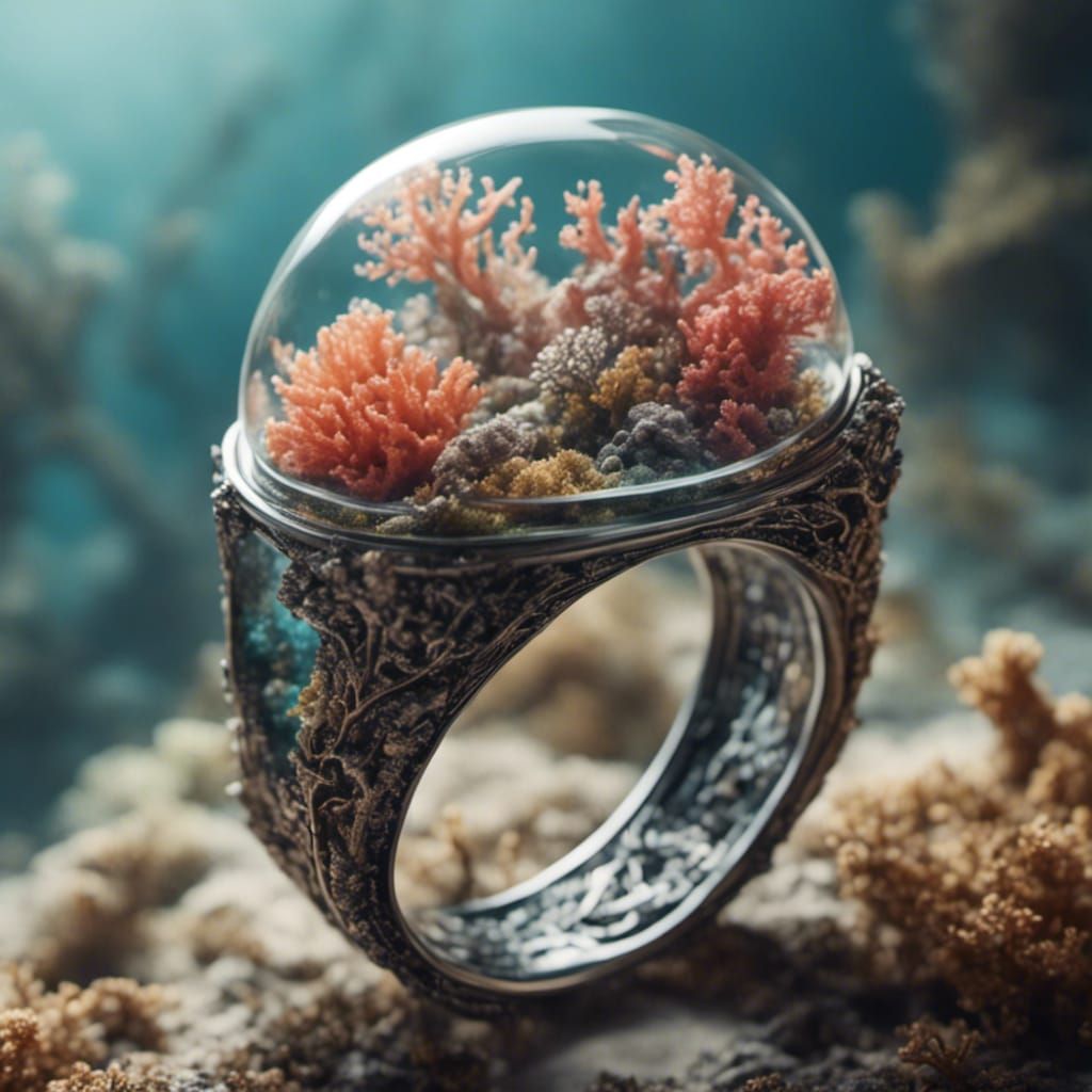 Coral Reef Under Glass in Fantasy Ring