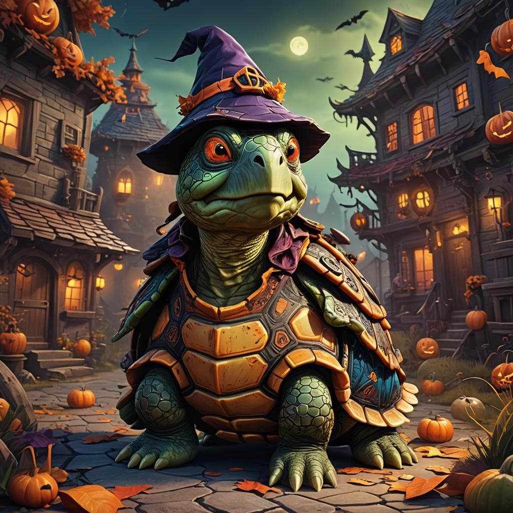 Halloween Turtle in Cartoon Splash Art Style