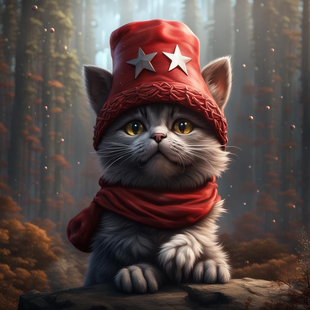 Cat in Bear Hat Fantasy Concept Art