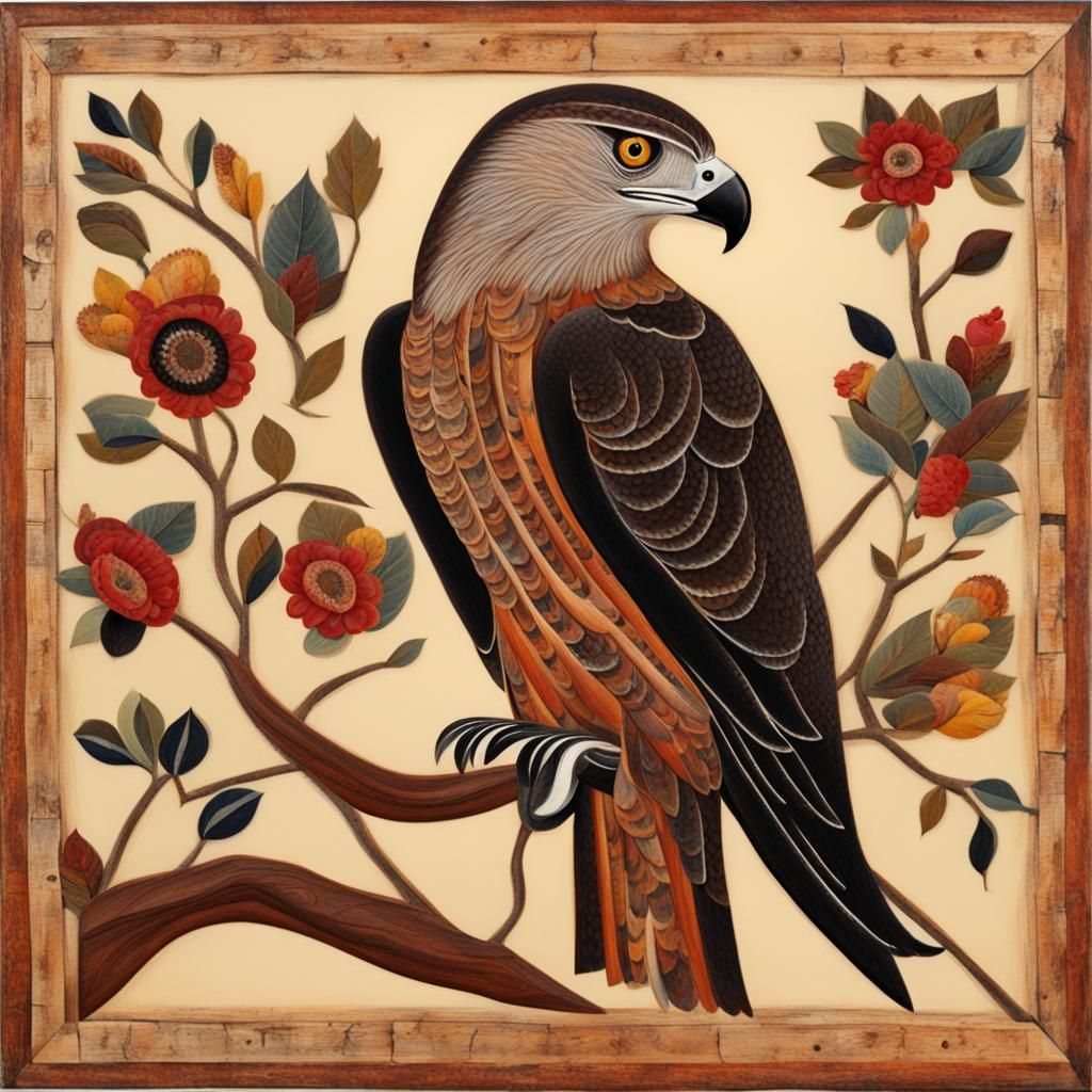 Folk Art Bird of Prey Illustration