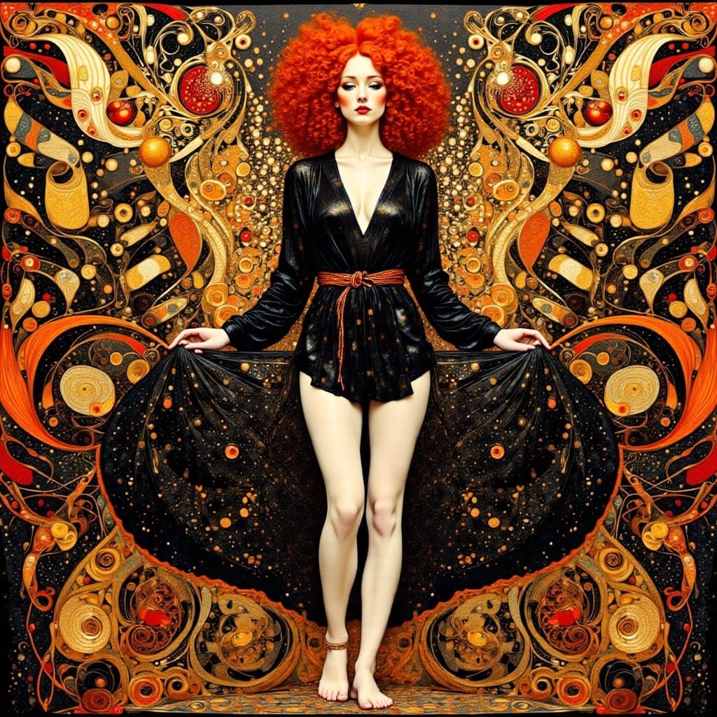 Psychedelic Art Nouveau Woman in Klimt Style