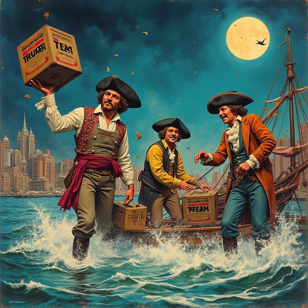 Vibrant Pulp Illustration of 18th Century Colonists in 1970s...