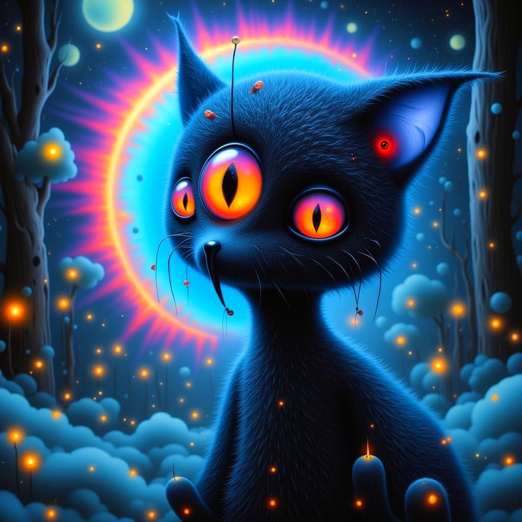 Cute Gothic Fantasy Creature with Neon Eyes