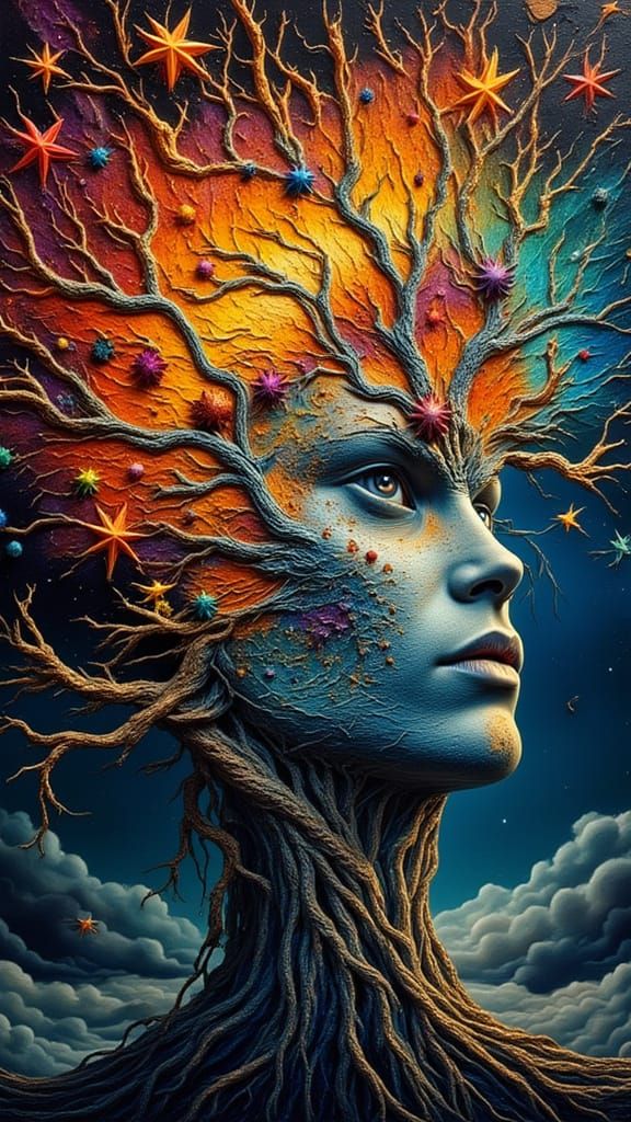 Surreal Man as Moth in Electric Dreamscape