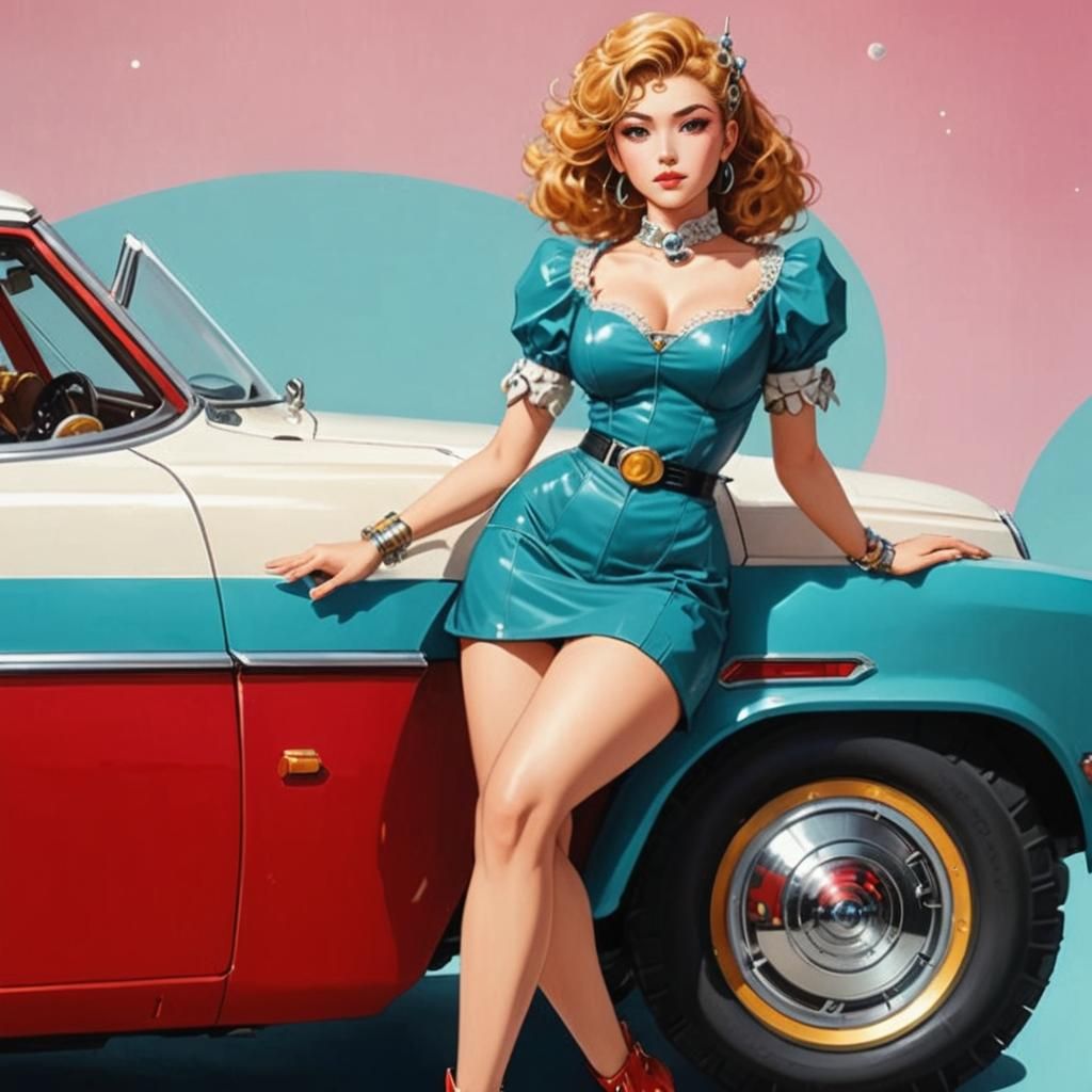 80s Cyberpunk Anime Goddess Poses with Mechanical Eyes