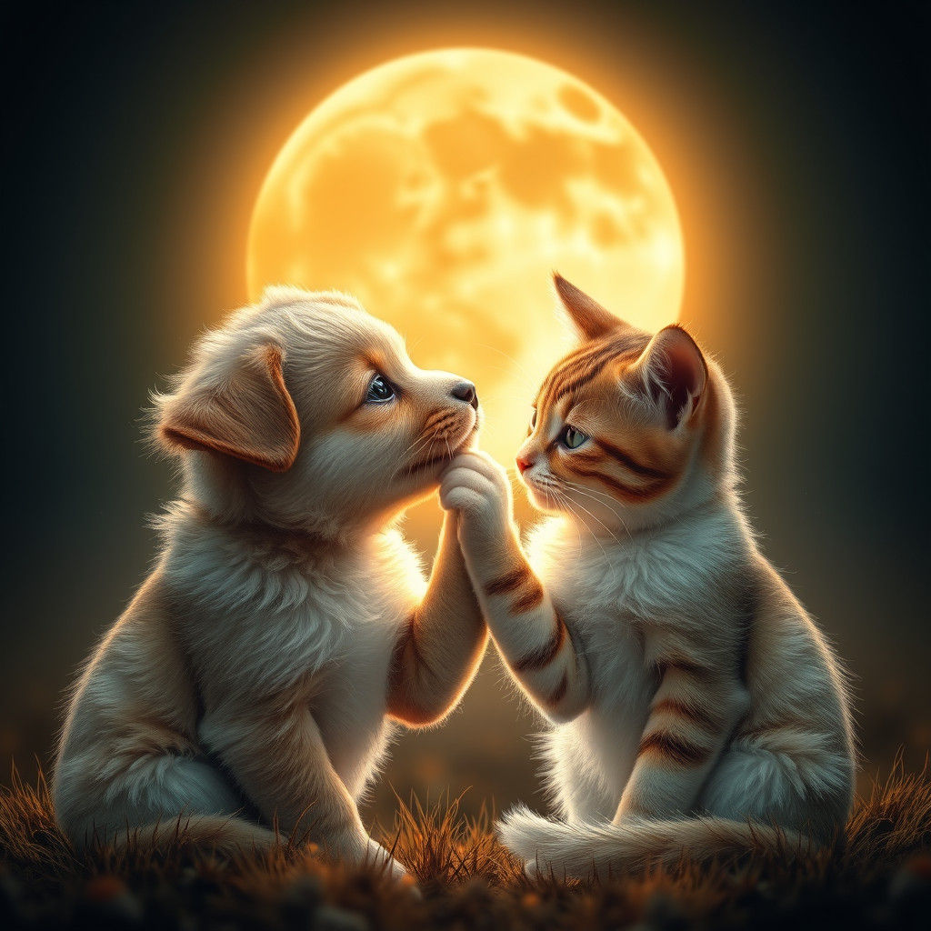 Affectionate Dog and Cat Create Magical Light