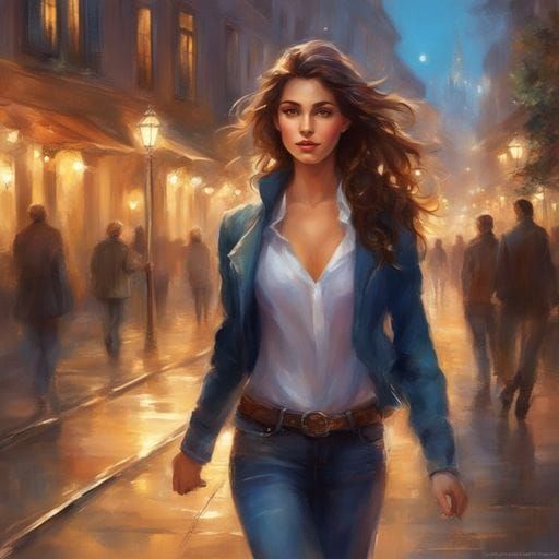 Beautiful Italian Woman Walking Down City Street