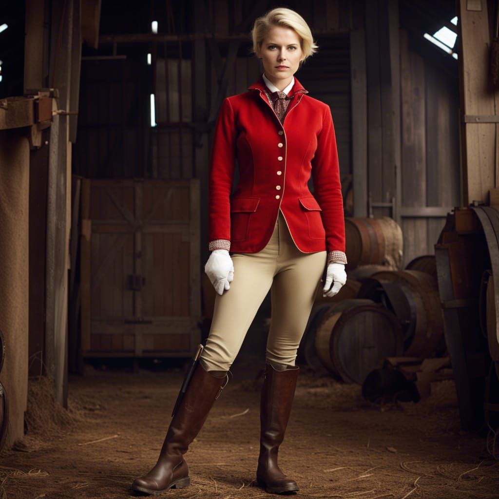 Elegant Woman in Red Velvet Riding Jacket