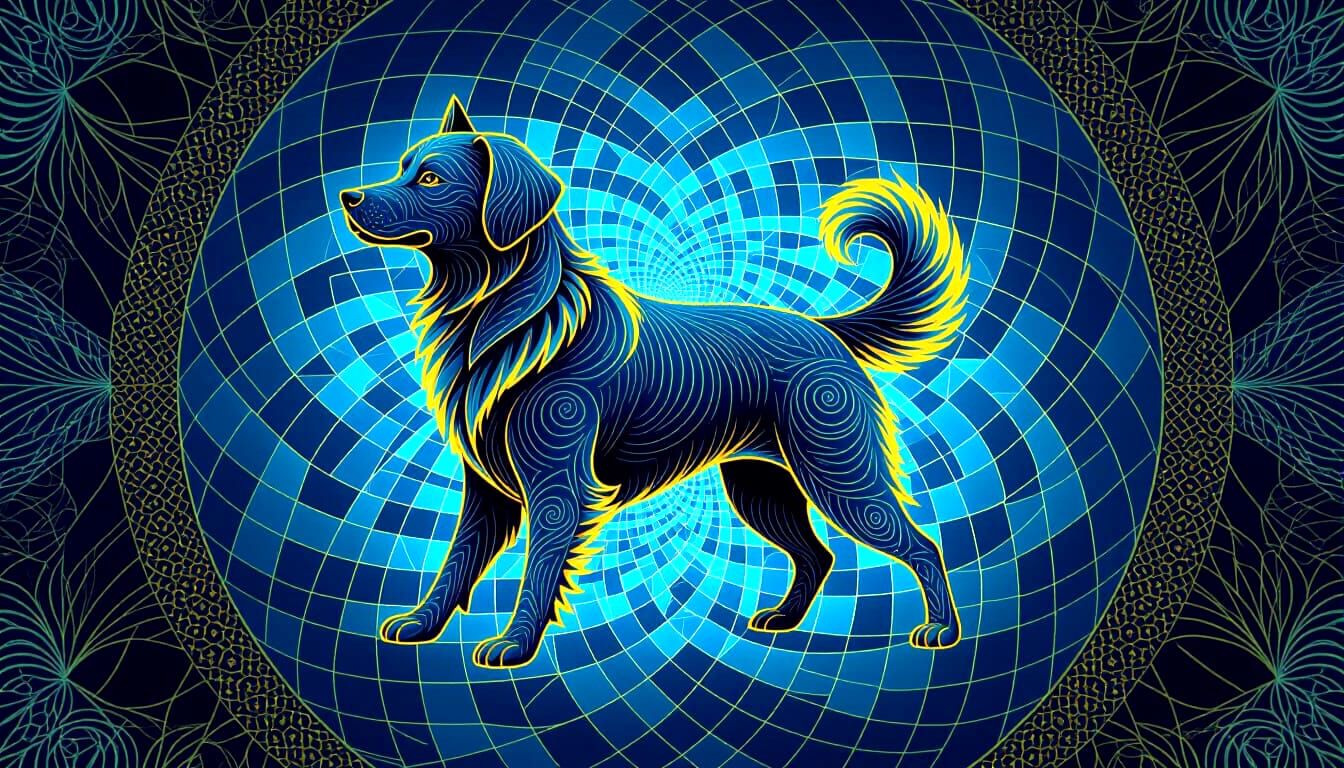 Dog's Energy Circulating in Blue Fractal Waves